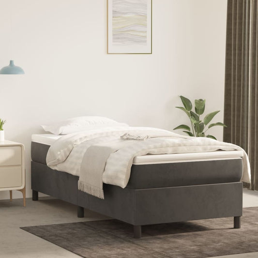Sommier tapissier avec matelas gris foncé 100x200 cm velours