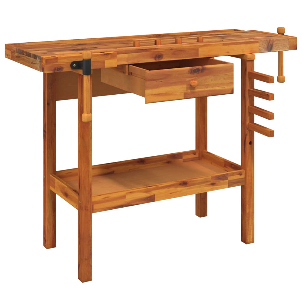 Werkbank mit Schublade und Schraubstöcken 124 x 52 x 83 cm Massivholz Akazie
