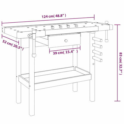Werkbank mit Schublade und Schraubstöcken 124x52x83 cm
