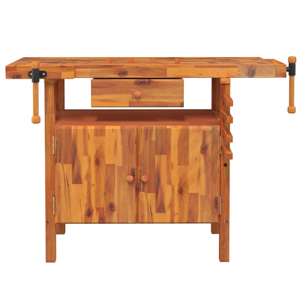 Werkbank mit Schublade und Schraubstöcken 124 x 52 x 83 cm Massivholz Akazie