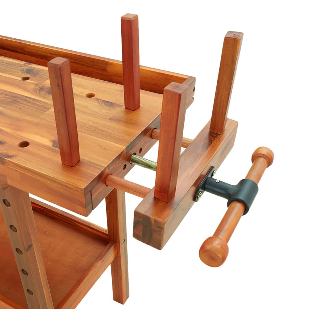 Werkbank mit Schublade und Schraubstöcken 124 x 52 x 83 cm Massivholz Akazie