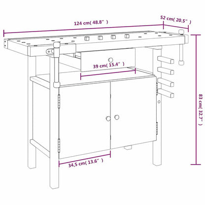 Werkbank mit Schublade und Schraubstöcken 124x52x83 cm