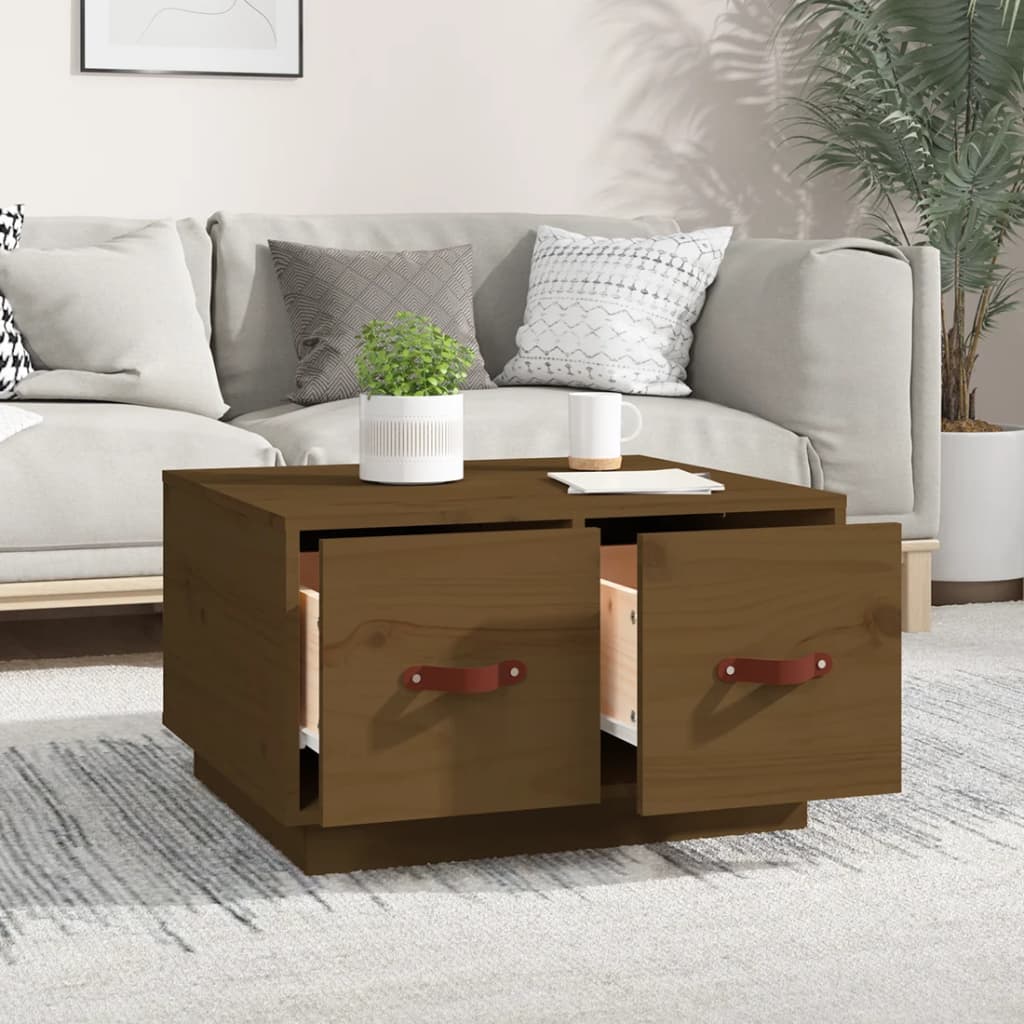 Table basse marron miel 60x53x35 cm en bois de pin massif