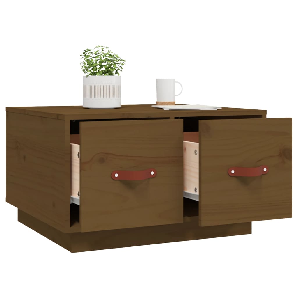 Table basse marron miel 60x53x35 cm en bois de pin massif