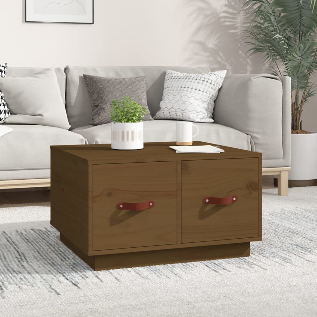 Table basse marron miel 60x53x35 cm en bois de pin massif