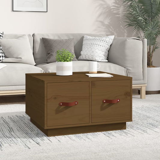 Table basse marron miel 60x53x35 cm en bois de pin massif