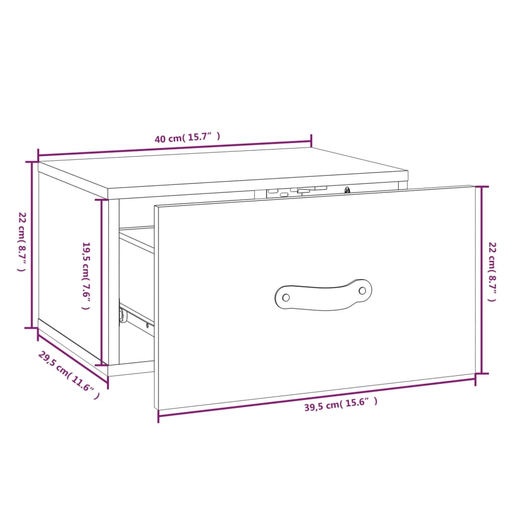 Tables de chevet murales 2 pcs. 40x29,5x22 cm