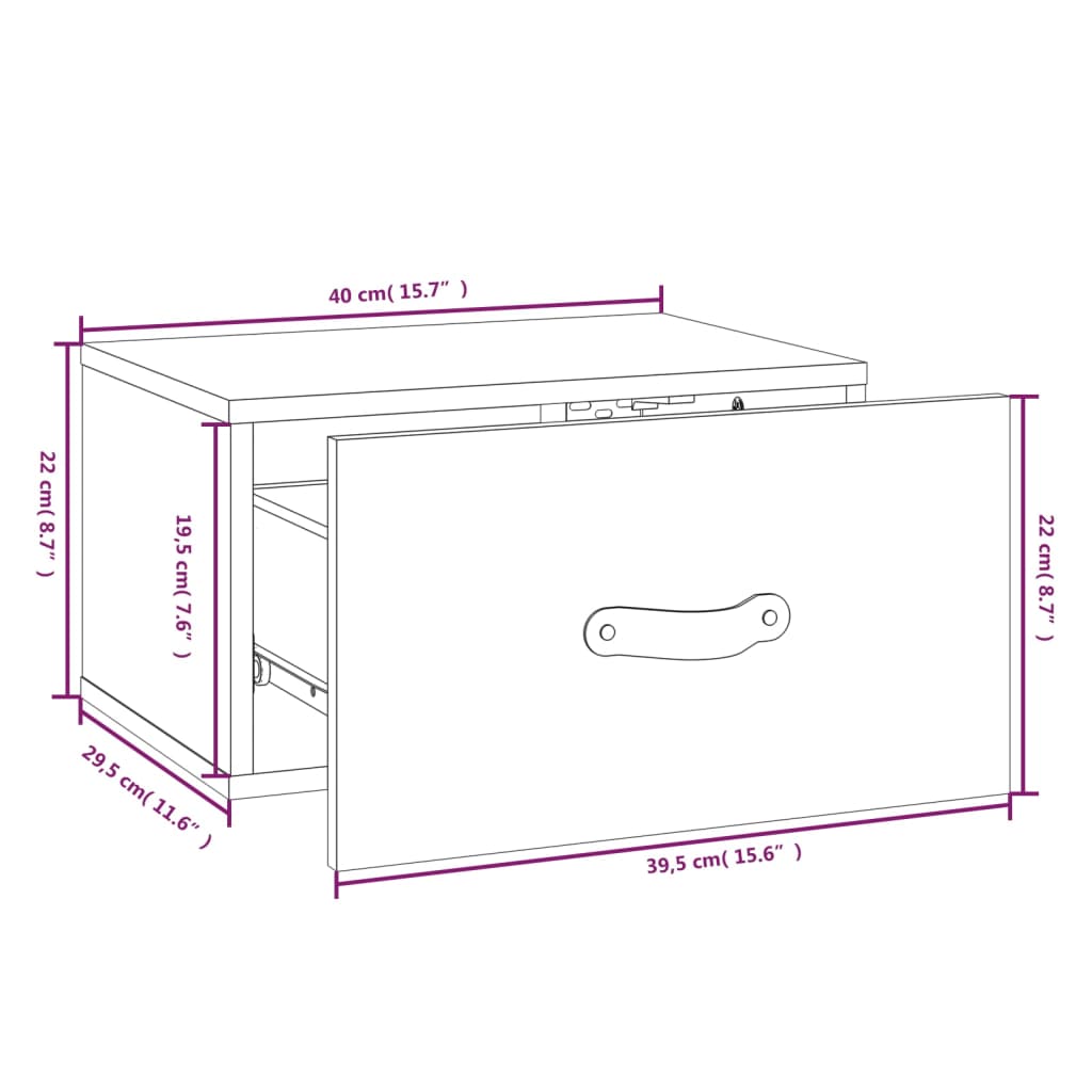 Table de chevet murale blanche 40x29,5x22 cm