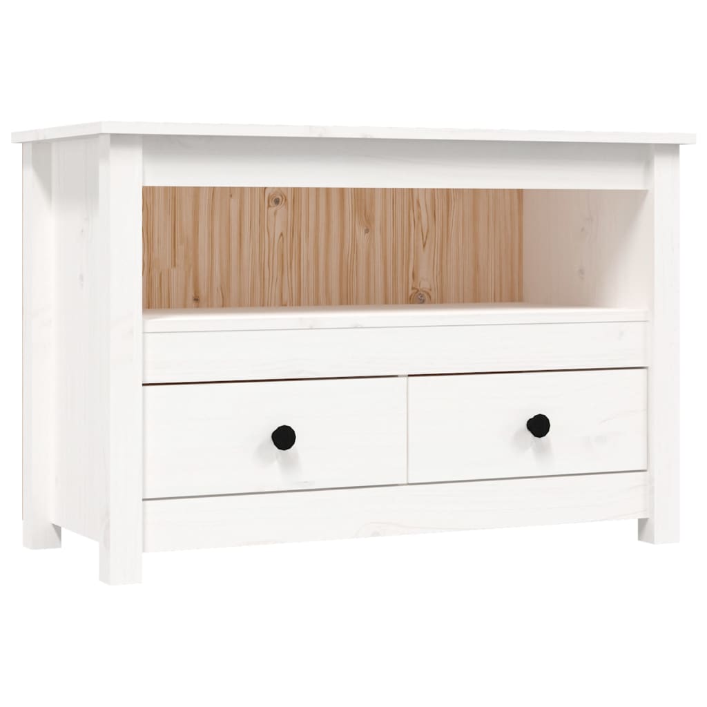 Meuble TV blanc 79x35x52 cm en bois de pin massif