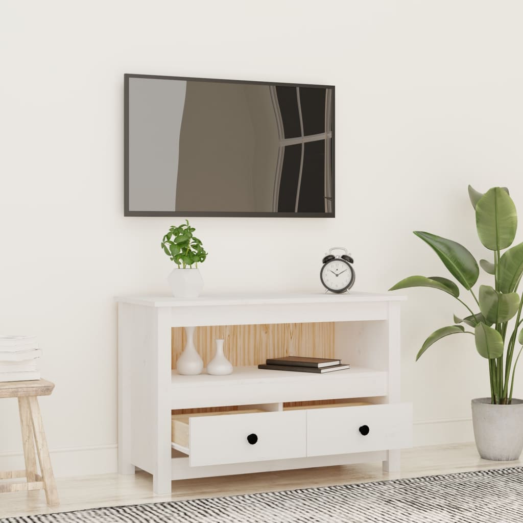 Meuble TV blanc 79x35x52 cm en bois de pin massif