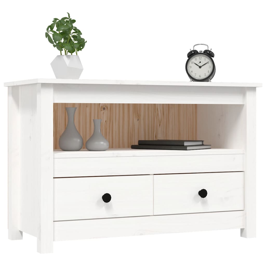 Meuble TV blanc 79x35x52 cm en bois de pin massif