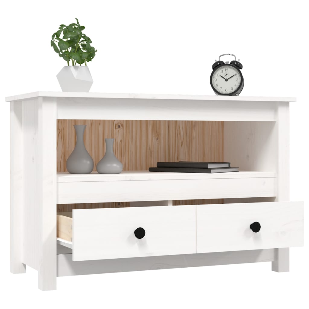 Meuble TV blanc 79x35x52 cm en bois de pin massif