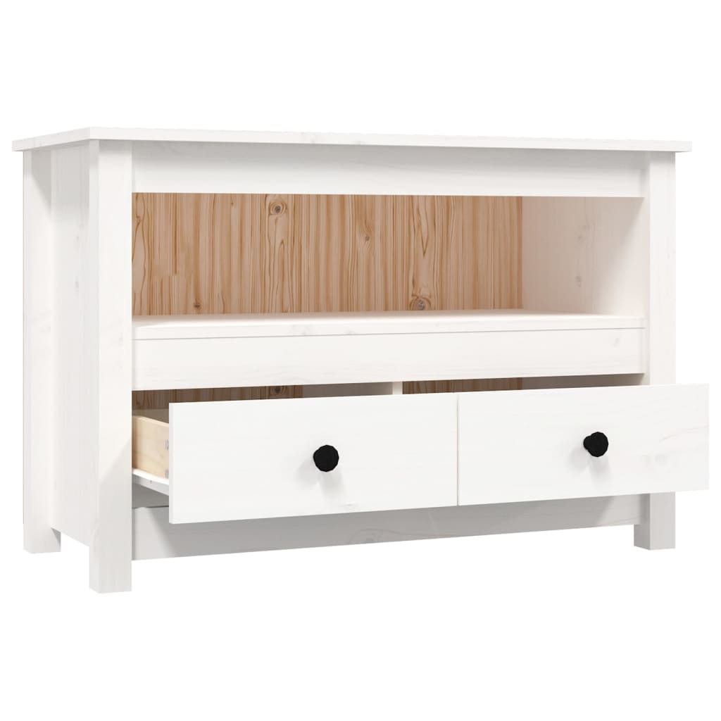 Meuble TV blanc 79x35x52 cm en bois de pin massif
