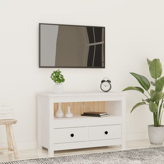 Meuble TV blanc 79x35x52 cm en bois de pin massif