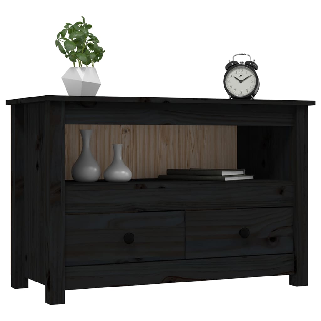 Meuble TV noir79x35x52 cm en bois de pin massif
