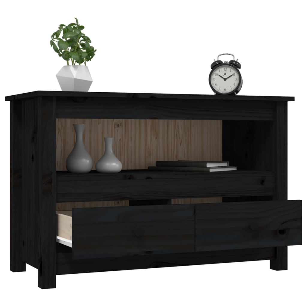Meuble TV noir79x35x52 cm en bois de pin massif