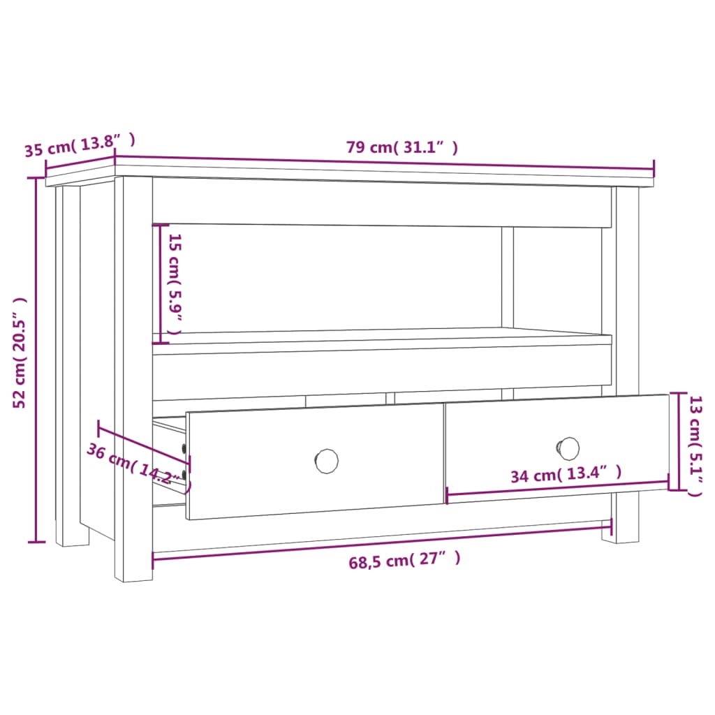 Meuble TV noir79x35x52 cm en bois de pin massif