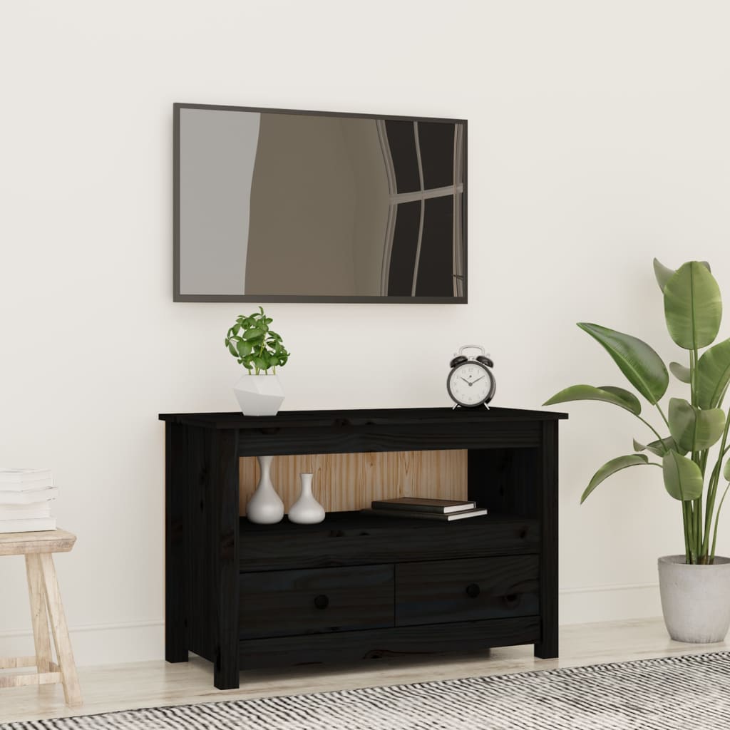 Meuble TV noir79x35x52 cm en bois de pin massif