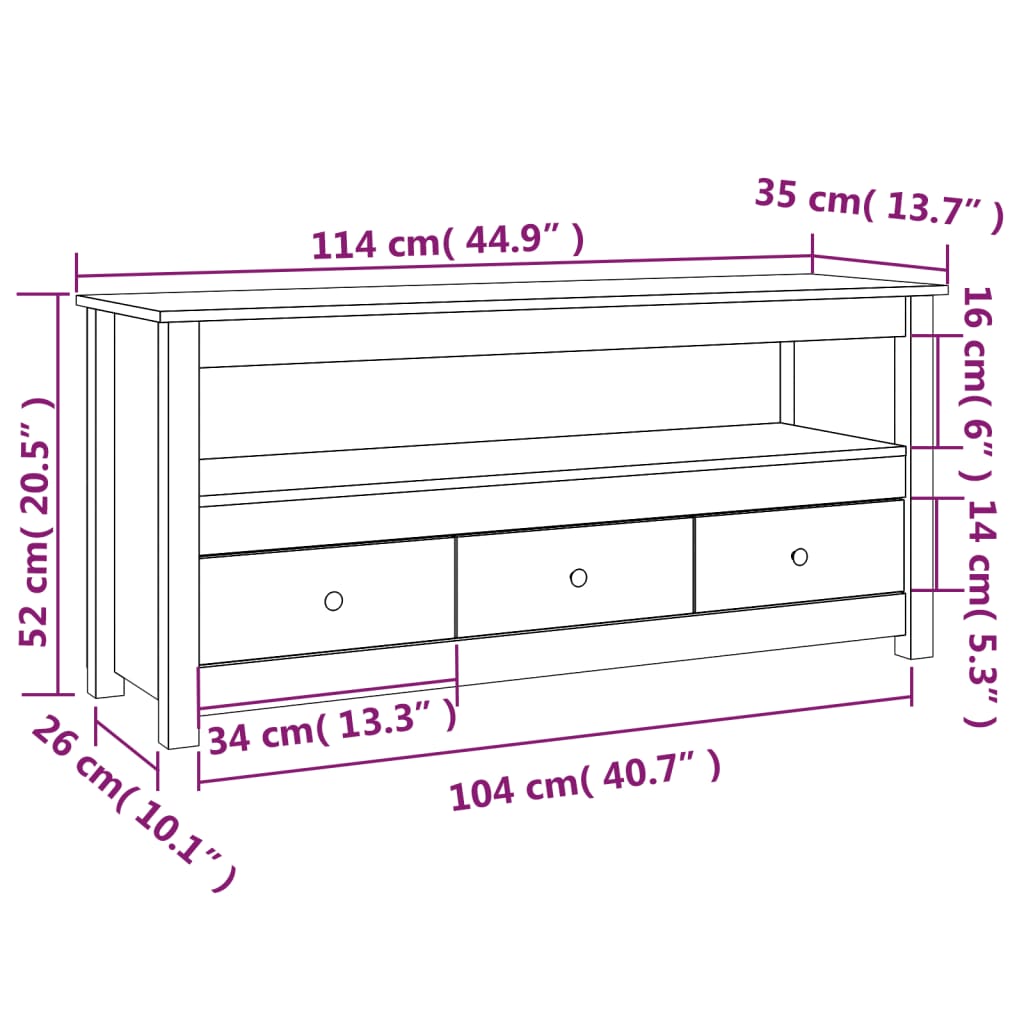 Meuble TV 114x35x52 cm en bois de pin massif