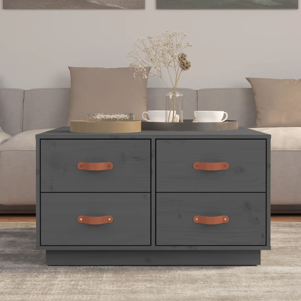 Table basse grise 80x80x45 cm en bois de pin massif