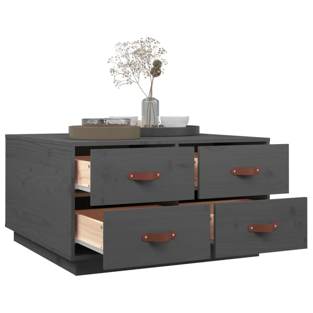 Table basse grise 80x80x45 cm en bois de pin massif