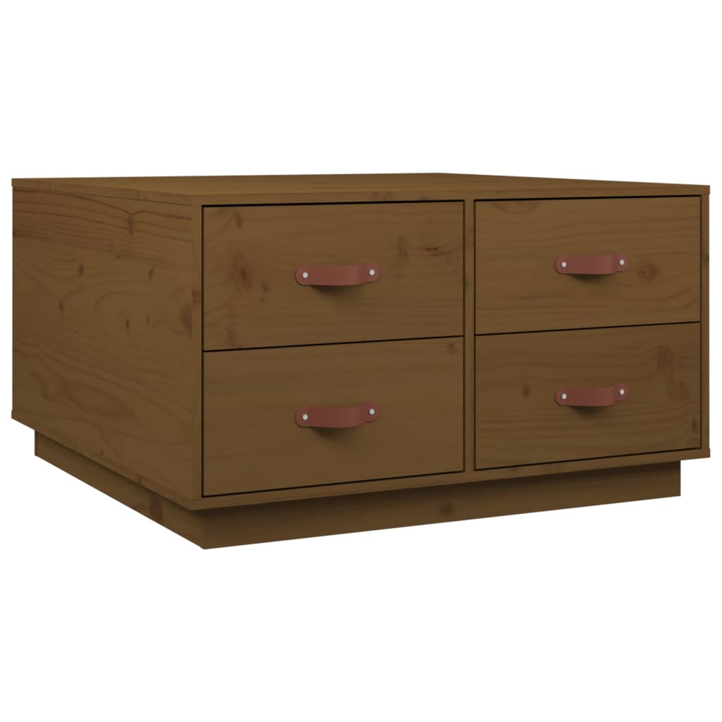 Table basse marron miel 80x80x45 cm en bois de pin massif