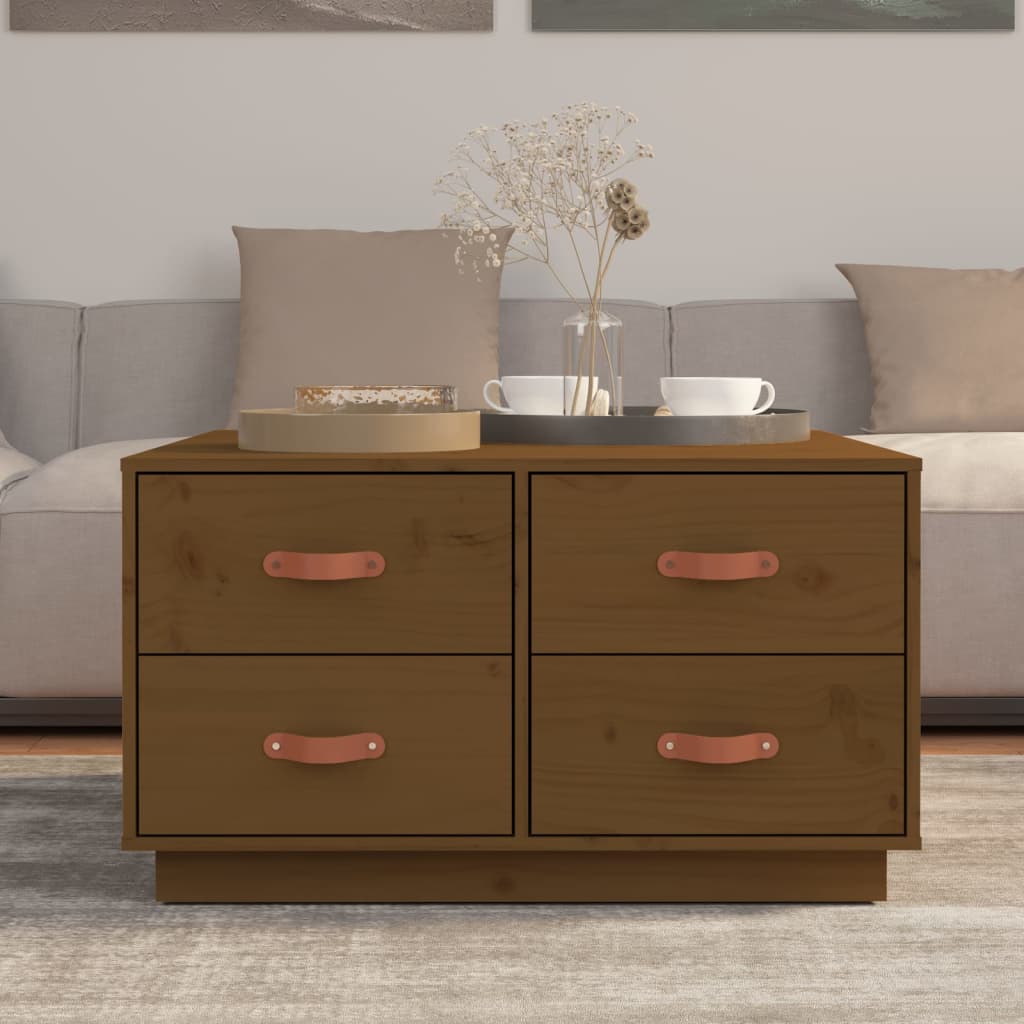Table basse marron miel 80x80x45 cm en bois de pin massif