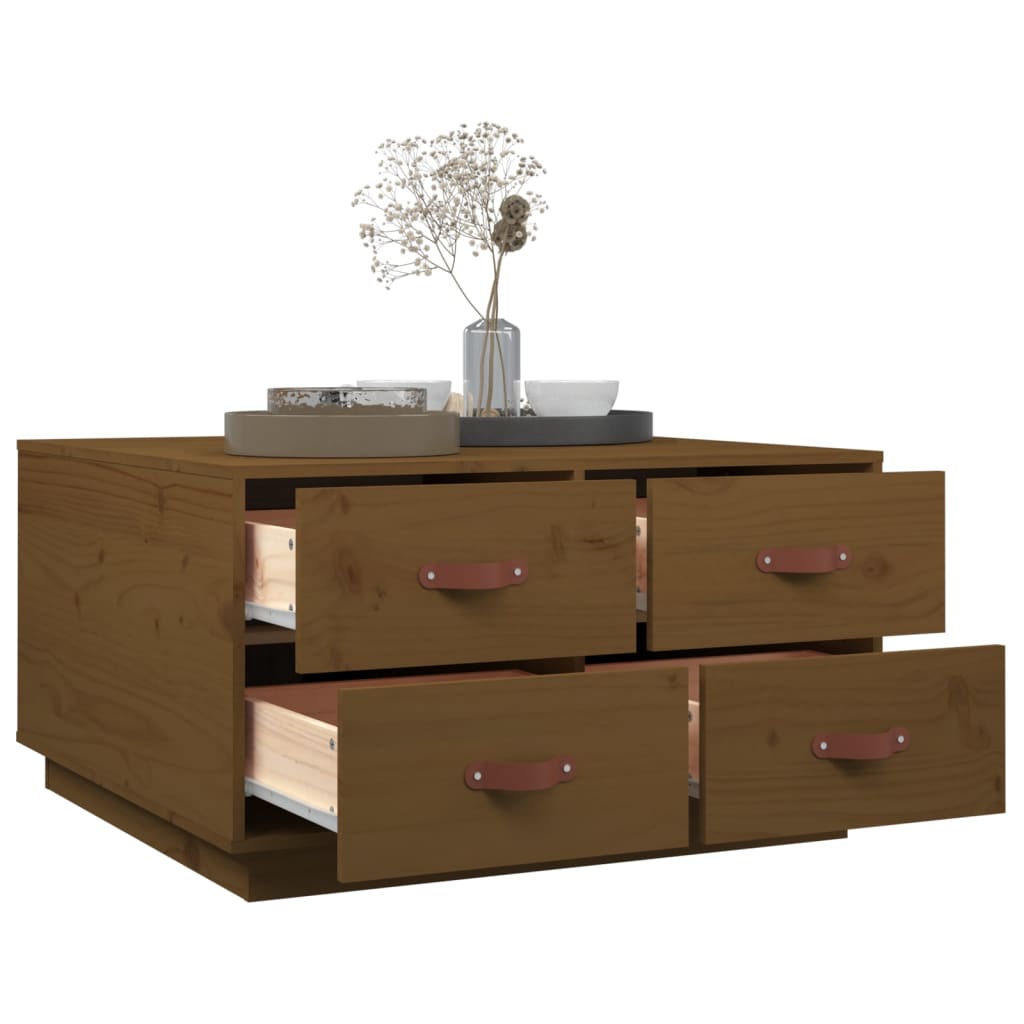 Table basse marron miel 80x80x45 cm en bois de pin massif