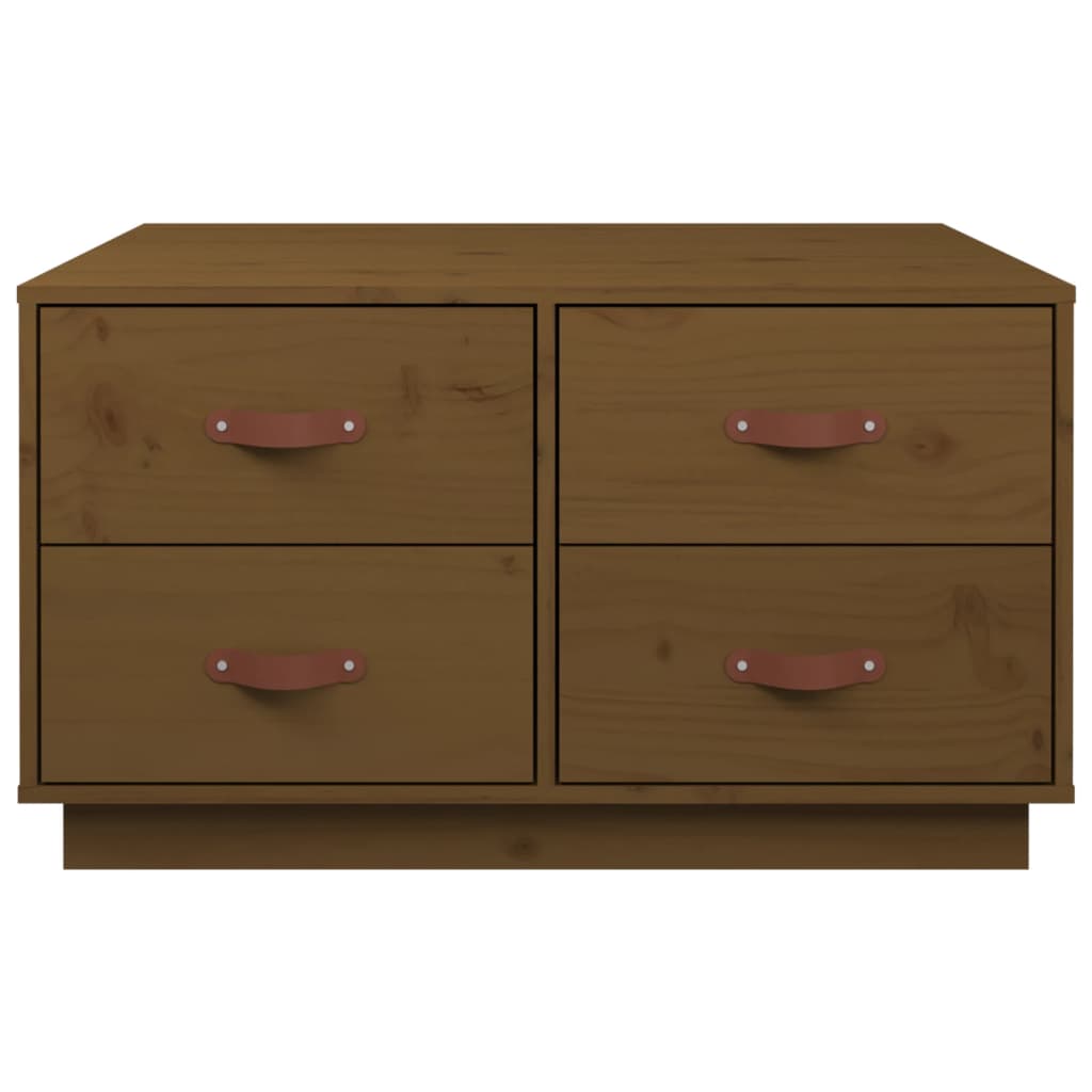 Table basse marron miel 80x80x45 cm en bois de pin massif