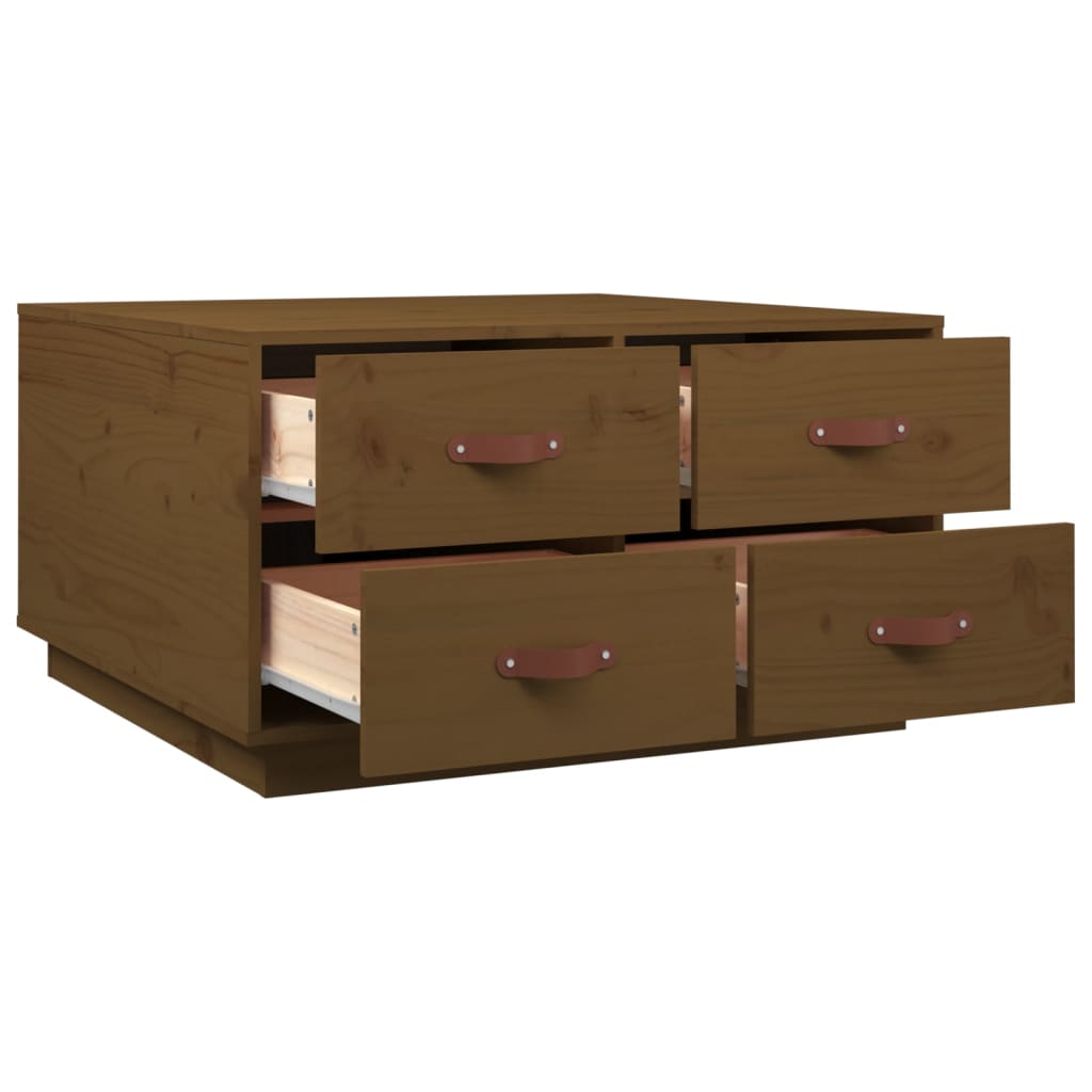 Table basse marron miel 80x80x45 cm en bois de pin massif