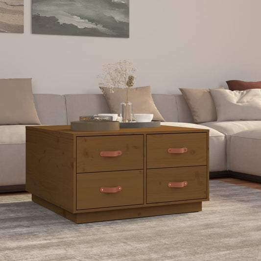 Table basse marron miel 80x80x45 cm en bois de pin massif