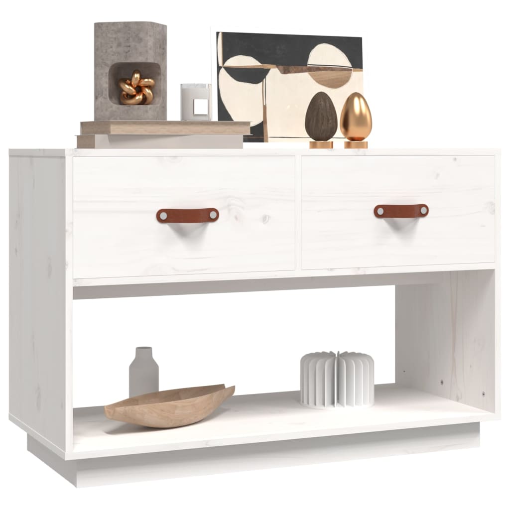 Meuble TV blanc 90x40x60 cm en bois de pin massif