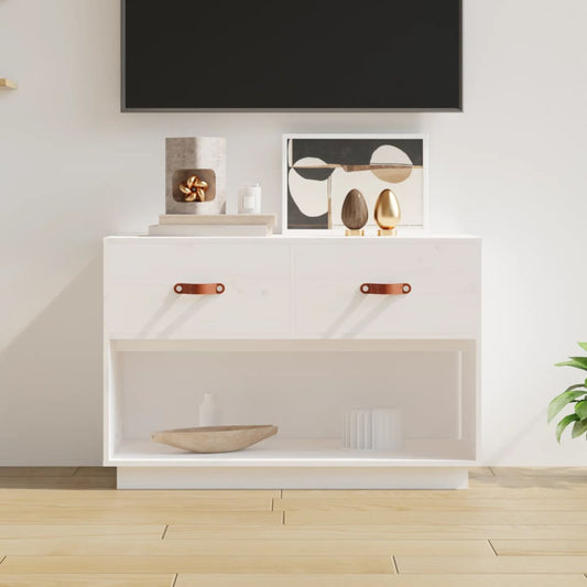 Meuble TV blanc 90x40x60 cm en bois de pin massif