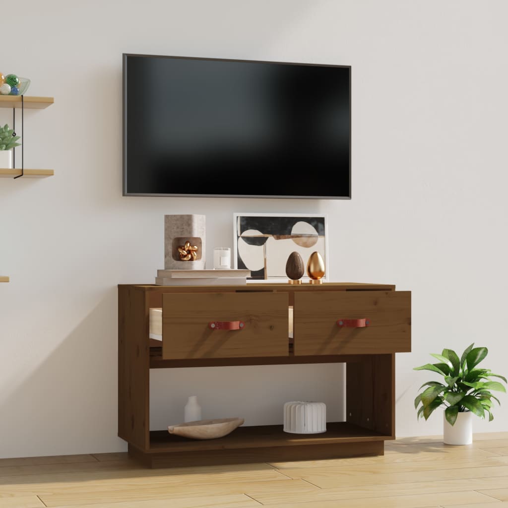 Meuble TV marron miel 90x40x60 cm en bois de pin massif