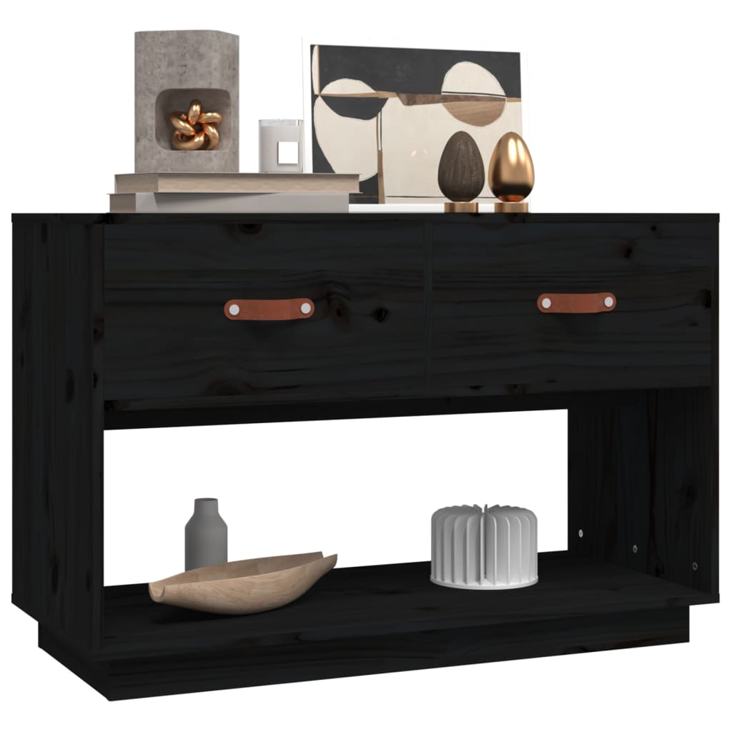 Meuble TV noir 90x40x60 cm en bois de pin massif