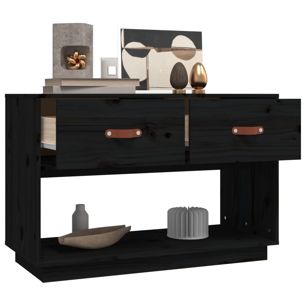 Meuble TV noir 90x40x60 cm en bois de pin massif