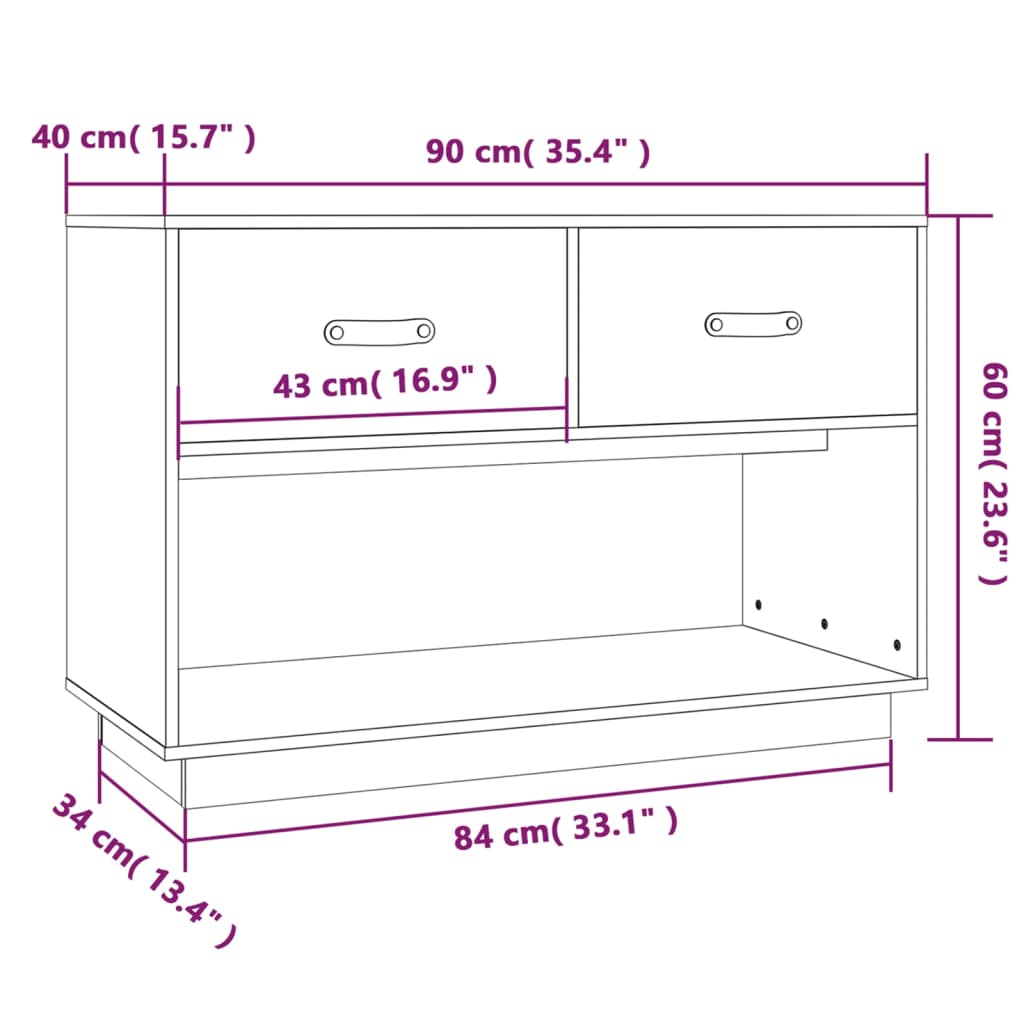 Meuble TV noir 90x40x60 cm en bois de pin massif