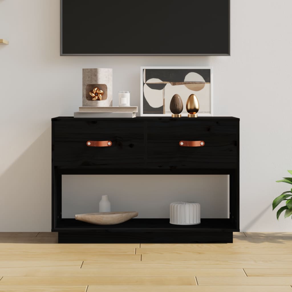 Meuble TV noir 90x40x60 cm en bois de pin massif