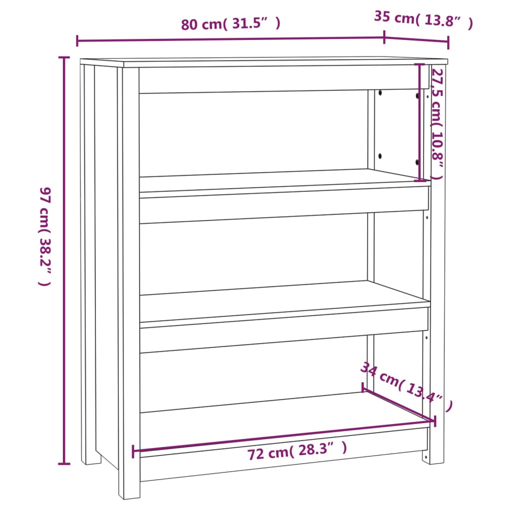 Bibliothèque 80x35x97 cm en bois de pin massif