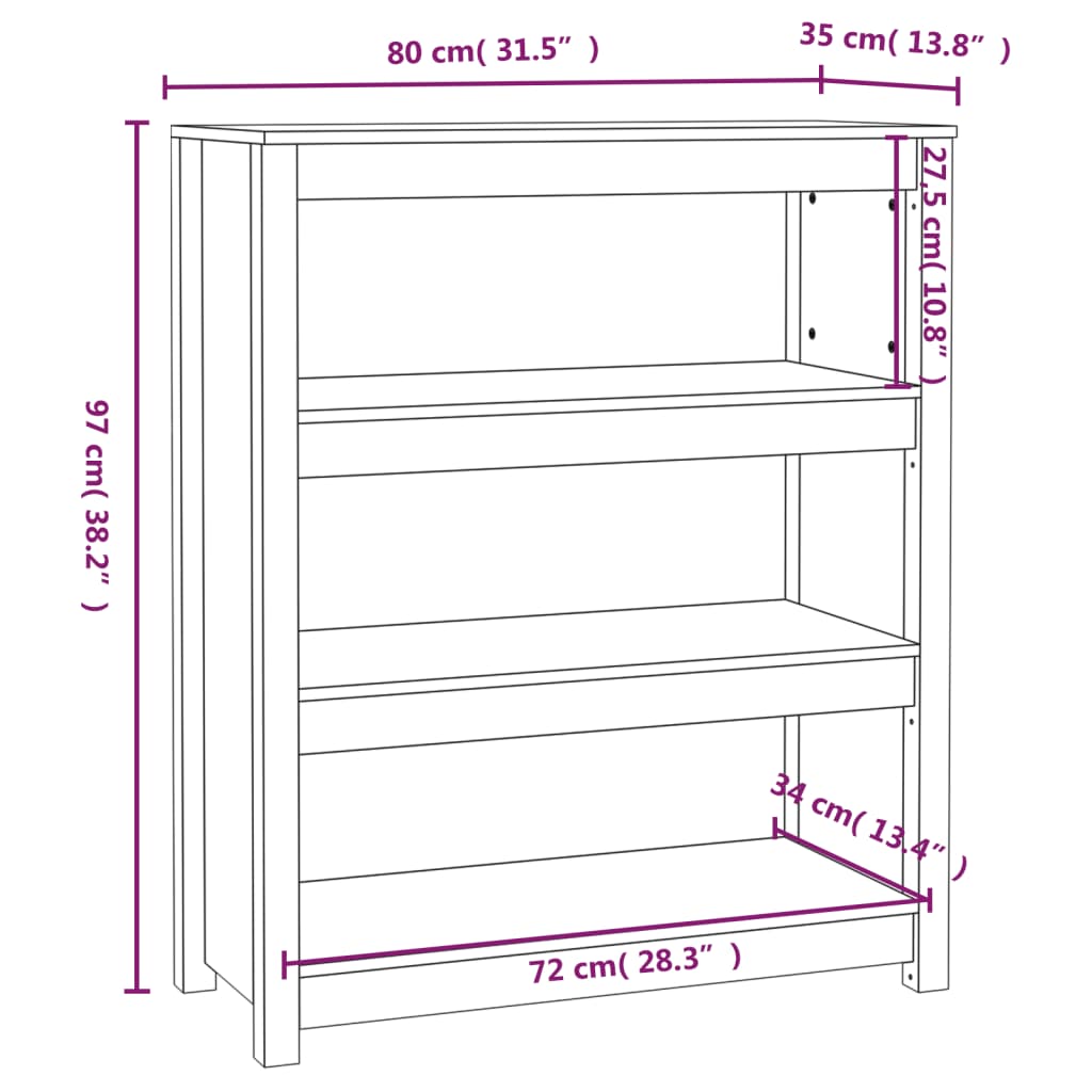 Bookshelf Grey 80x35x97 cm Solid Pine