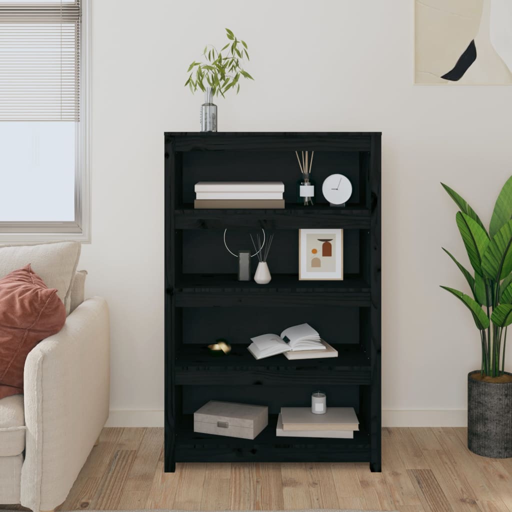 Bookshelf Black 80x35x126 cm Solid Pine