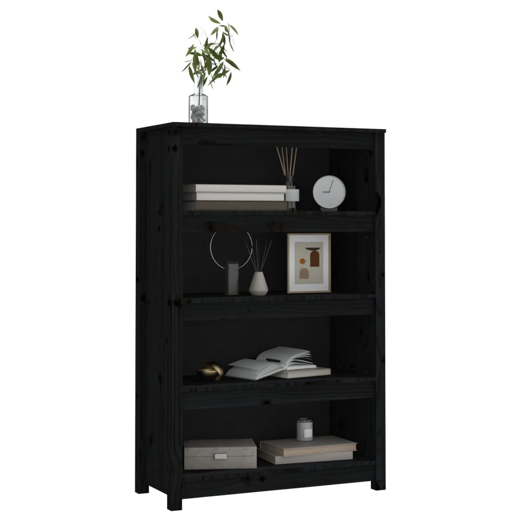 Bookshelf Black 80x35x126 cm Solid Pine