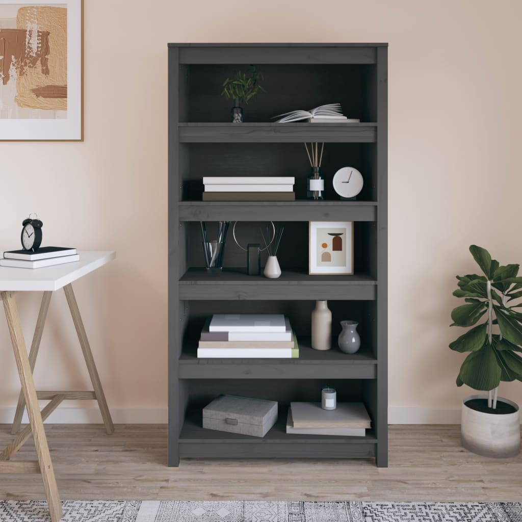 Bookcase Grey 80x35x154 cm Solid Pine