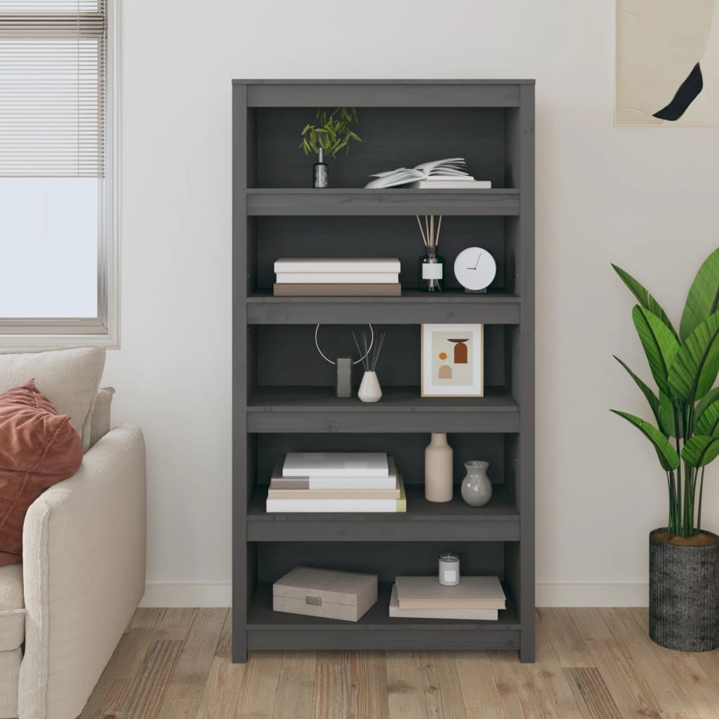 Bookcase Grey 80x35x154 cm Solid Pine