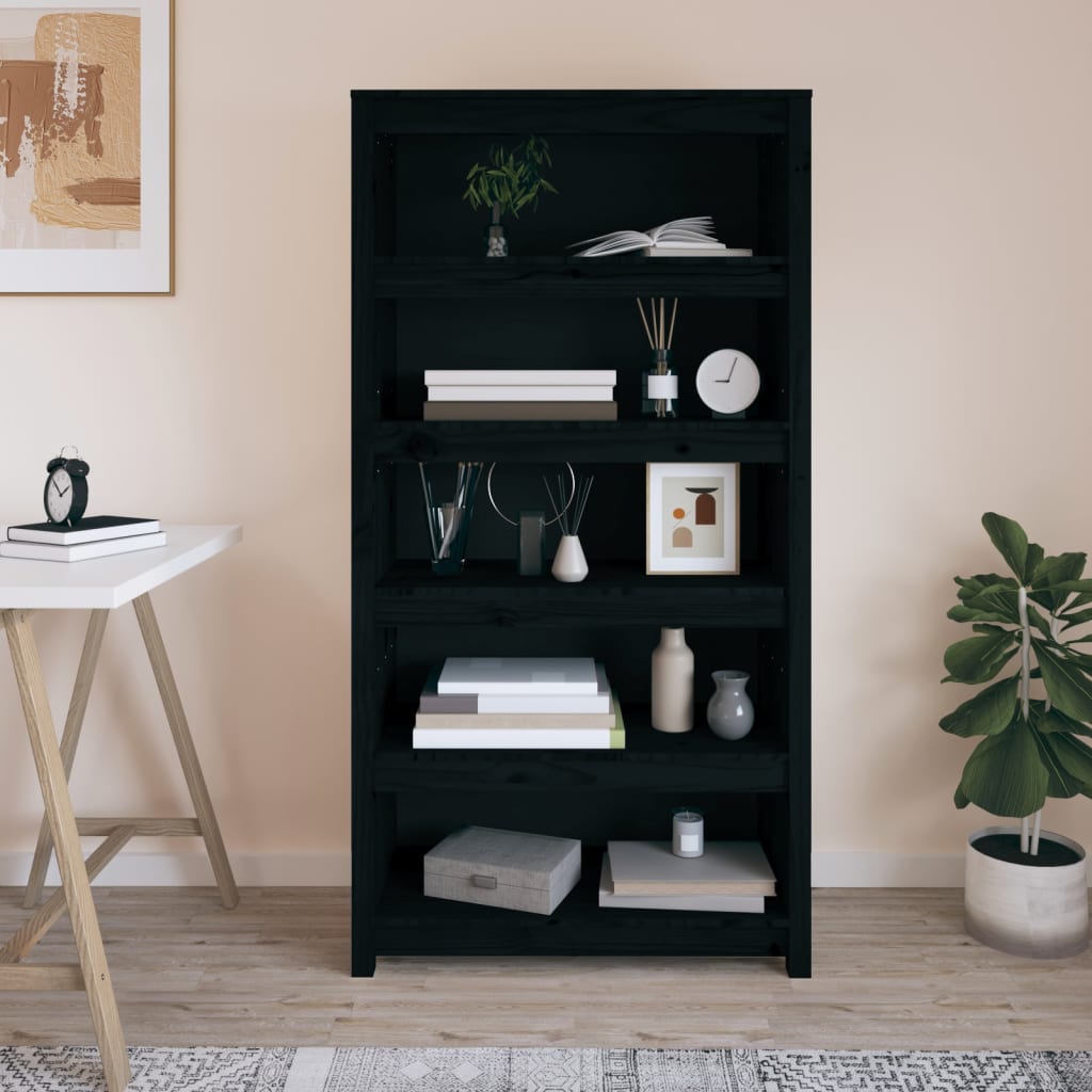 Bookshelf Black 80x35x154 cm Solid Pine