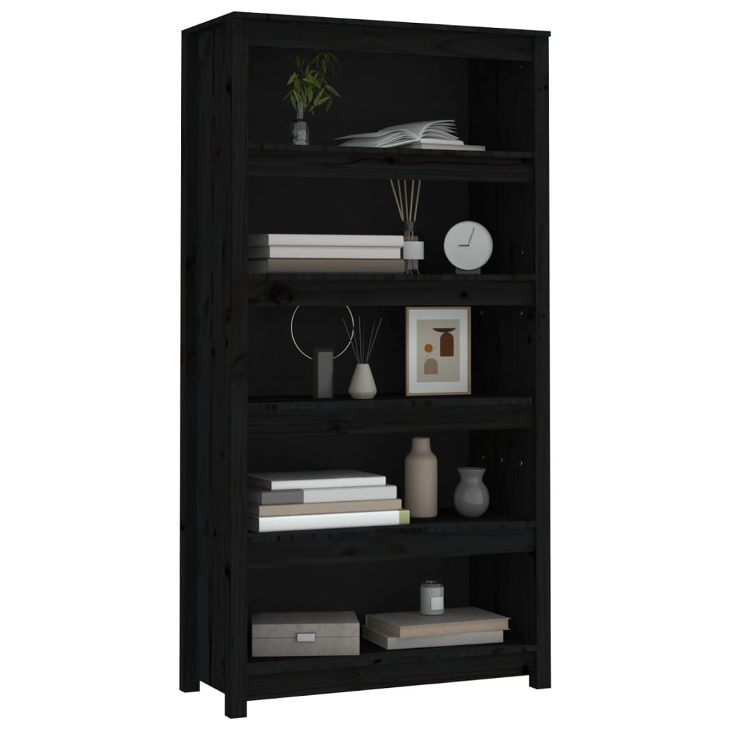 Bookshelf Black 80x35x154 cm Solid Pine