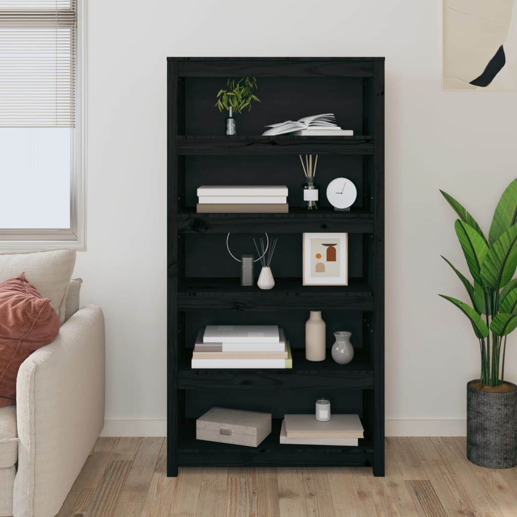 Bookshelf Black 80x35x154 cm Solid Pine