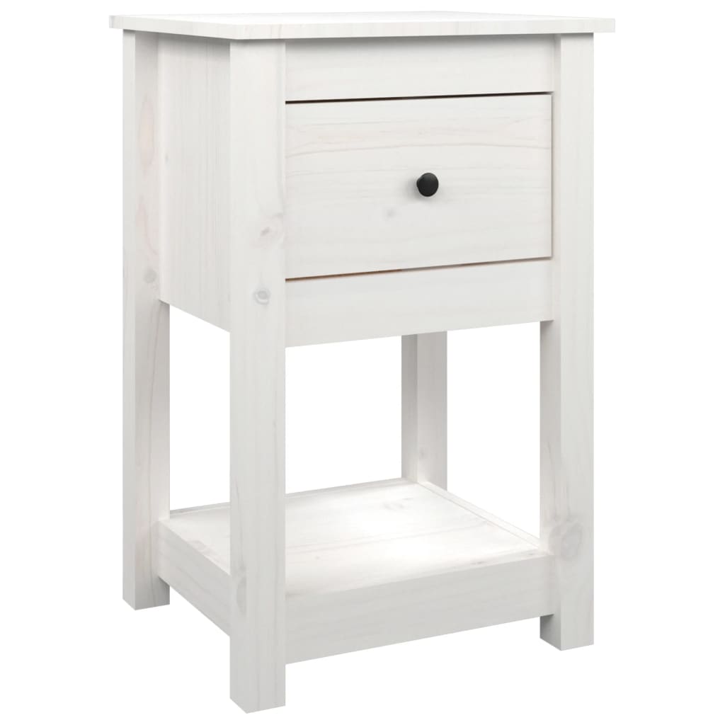 Table de chevet blanche 40x35x61,5 cm en bois de pin massif