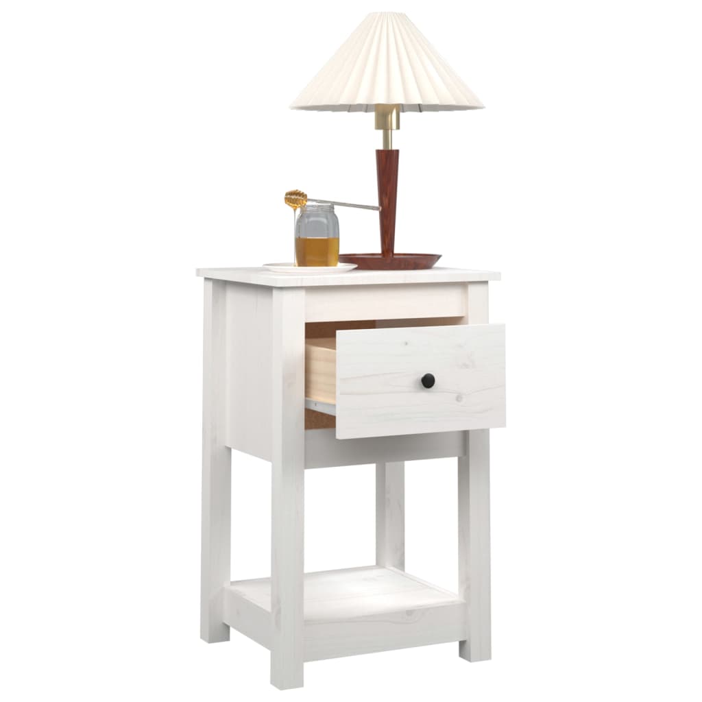 Table de chevet blanche 40x35x61,5 cm en bois de pin massif