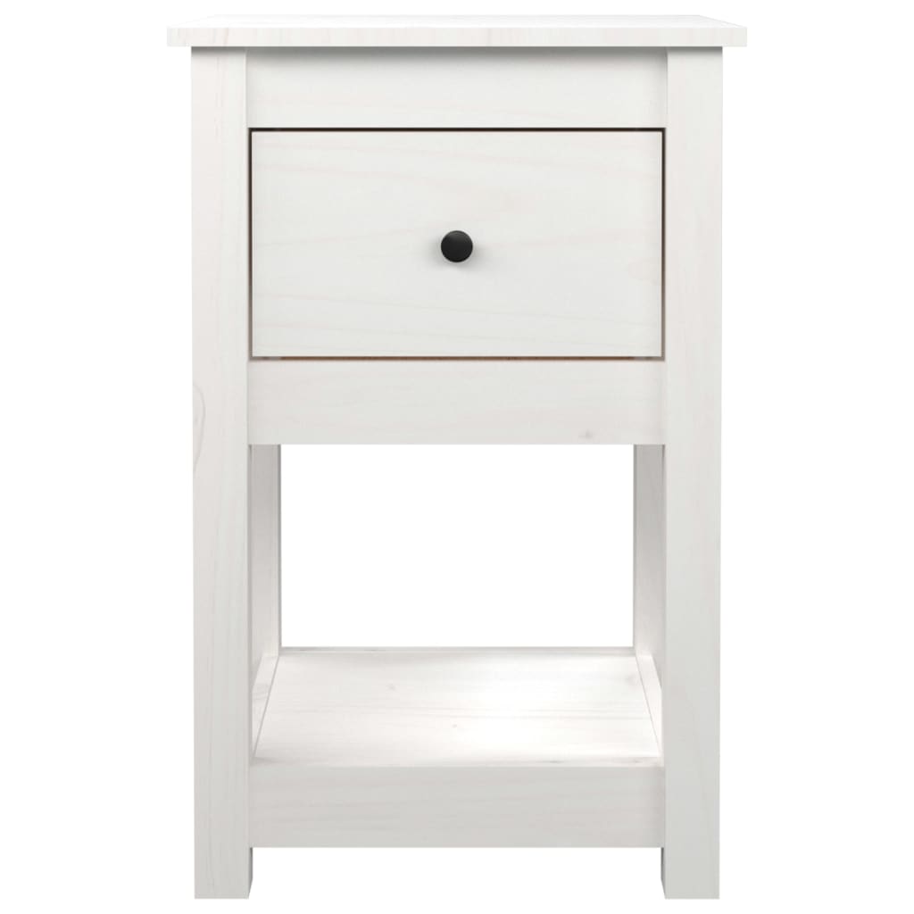 Table de chevet blanche 40x35x61,5 cm en bois de pin massif